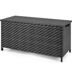 Outdoor Storage Box 85 Gal Rattan with Removable Liner and Universal Wheels