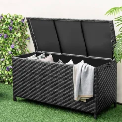 Outdoor Storage Box 85 Gal Rattan with Removable Liner and Universal Wheels