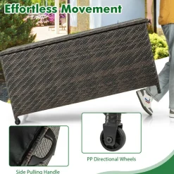 Outdoor Storage Box 85 Gal Rattan with Removable Liner and Universal Wheels