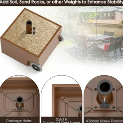 Outdoor Umbrella Stand with Planter Box and Wheels for Easy Move