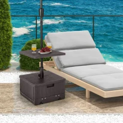 Outdoor Umbrella Stand with Wheels Tray and Planter Box 175 LBS