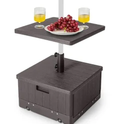 Outdoor Umbrella Stand with Wheels Tray and Planter Box 175 LBS