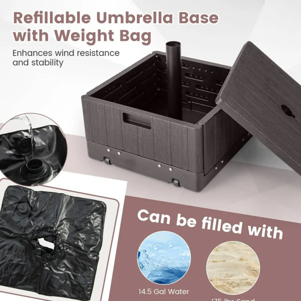 Outdoor Umbrella Stand with Wheels Tray and Planter Box 175 LBS