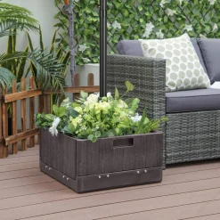 Outdoor Umbrella Stand with Wheels Tray and Planter Box 175 LBS