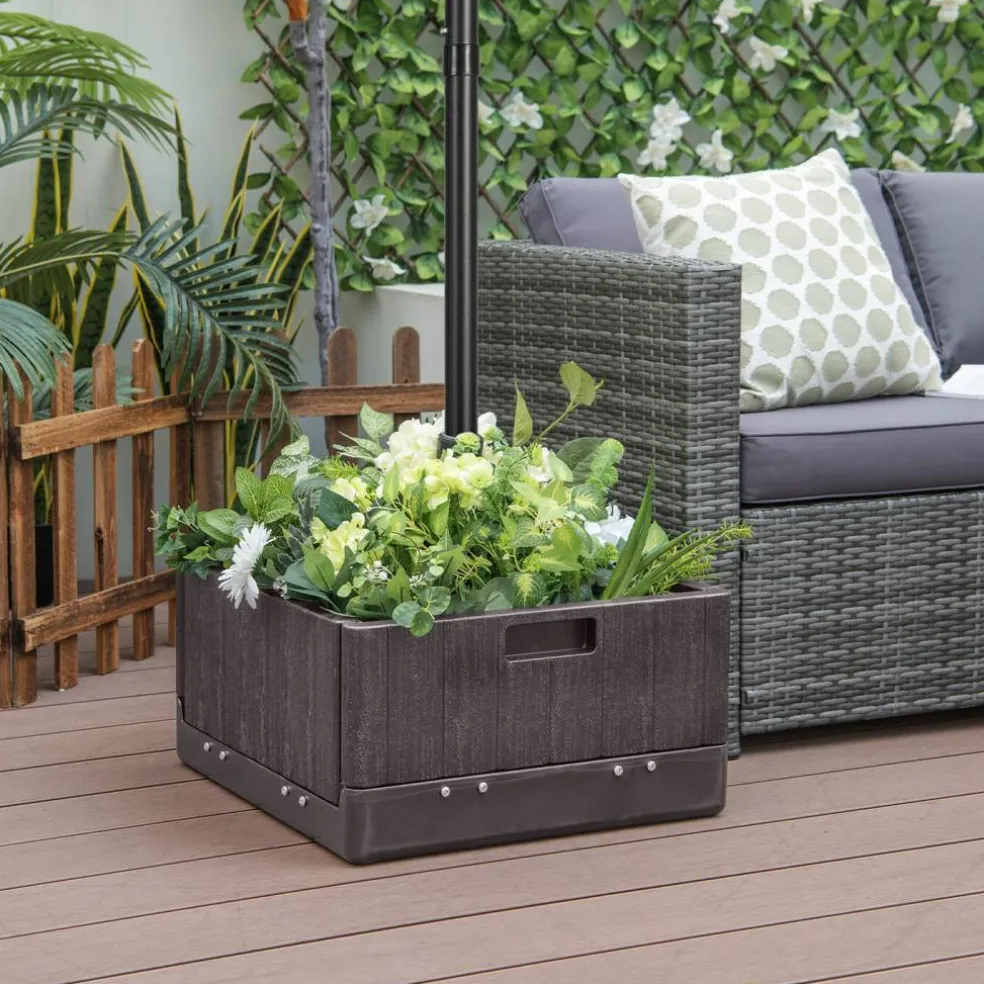 Outdoor Umbrella Stand with Wheels Tray and Planter Box 175 LBS