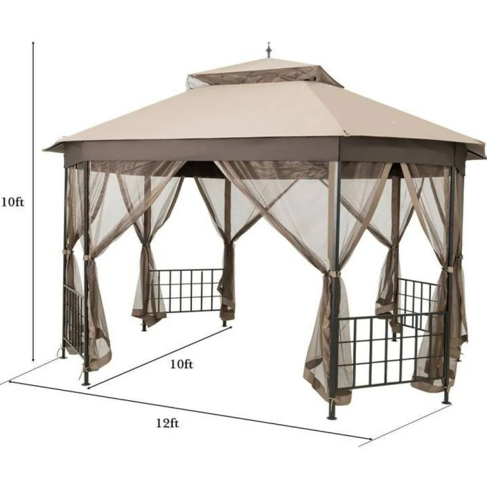 Outdoor 10x12 Ft Octagon Gazebo Canopy with Full Mesh Netting