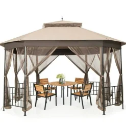 Outdoor 10x12 Ft Octagon Gazebo Canopy with Full Mesh Netting