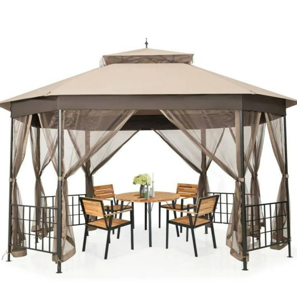 Outdoor 10x12 Ft Octagon Gazebo Canopy with Full Mesh Netting