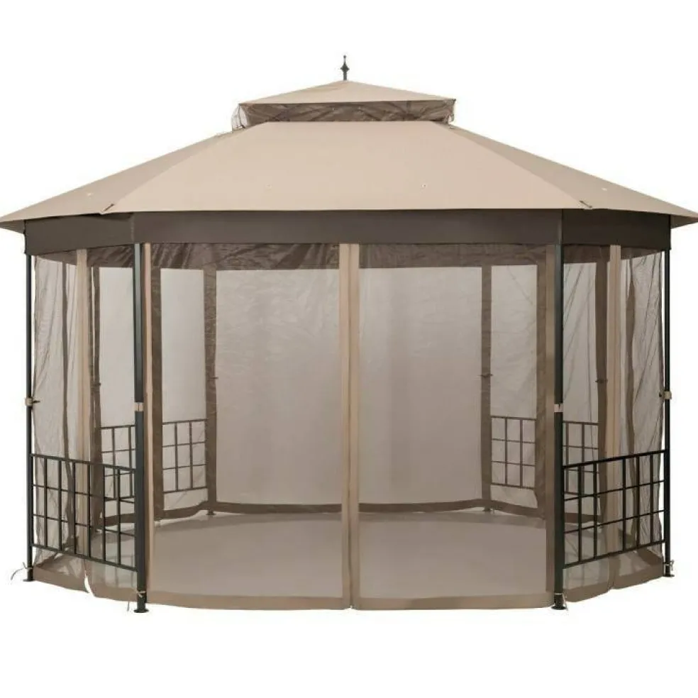 Outdoor 10x12 Ft Octagon Gazebo Canopy with Full Mesh Netting