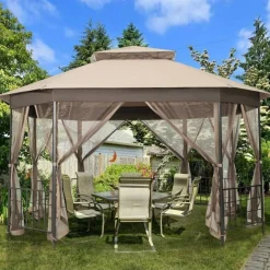 Outdoor 10x12 Ft Octagon Gazebo Canopy with Full Mesh Netting