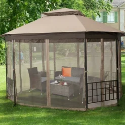 Outdoor 10x12 Ft Octagon Gazebo Canopy with Full Mesh Netting