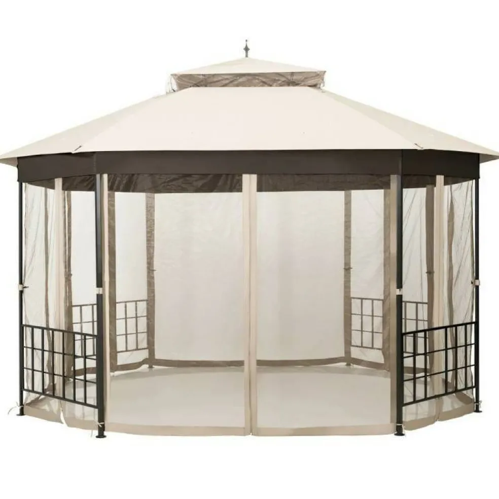 Outdoor 10x12 Ft Octagon Gazebo Canopy with Full Mesh Netting