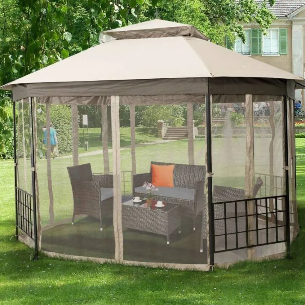 Outdoor 10x12 Ft Octagon Gazebo Canopy with Full Mesh Netting