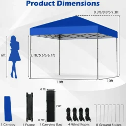 Outdoor 10x10 FT Pop Up Canopy with Portable Carrying Bag
