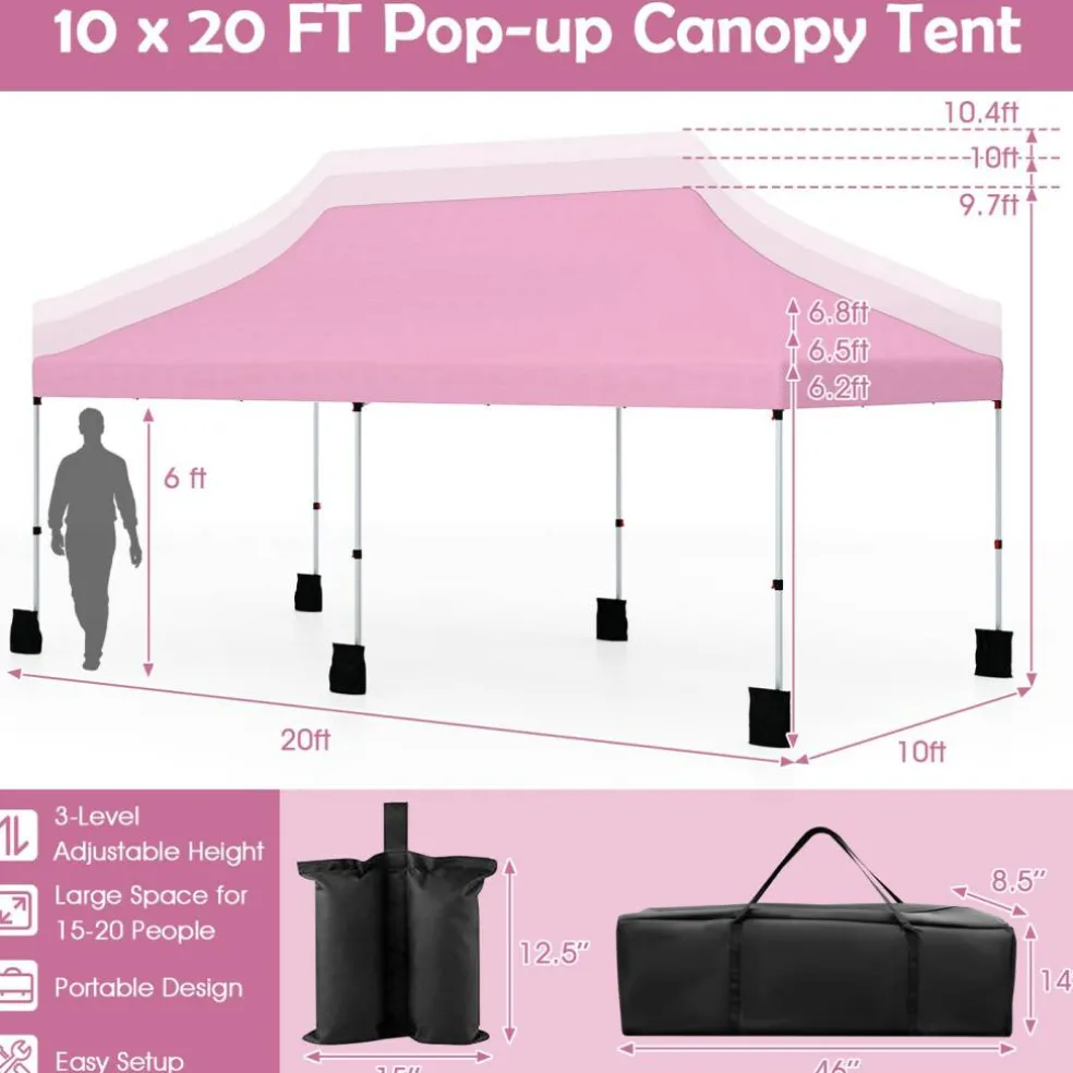 Outdoor 10x20 Portable Canopy Tent with Side Panels and Carry Bag