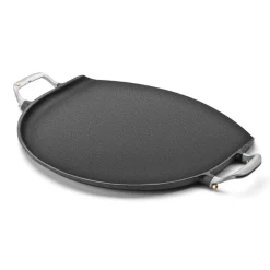 Outset Cast Iron Grill Skillet and Pan with Forged Handles for Pizza, Eggs, Pancakes, Burgers and Steaks, 14-inch, Black