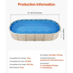 Oval Above Ground Pool Replacement Liner 15 x 30 FT, Durable Vinyl Swimming Pool Liner with Easy Installation and Flexible Fit Design