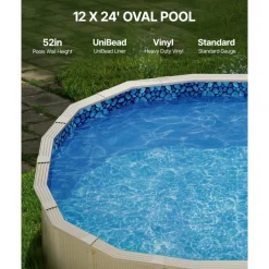 Oval Above Ground Pool Replacement Liner 12 x 24 FT, Durable Vinyl Swimming Pool Liner with Easy Installation and Flexible Fit Design