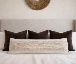Oversized Lumbar Pillow Cover 12x36, Cream Textured Woven Pillow, Neutral Boho Bed Pillow, Kilim Inspired Farmhouse Decor