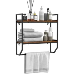 Over The Toilet Shelf Wall Mounted With Metal Frame For Bathroom