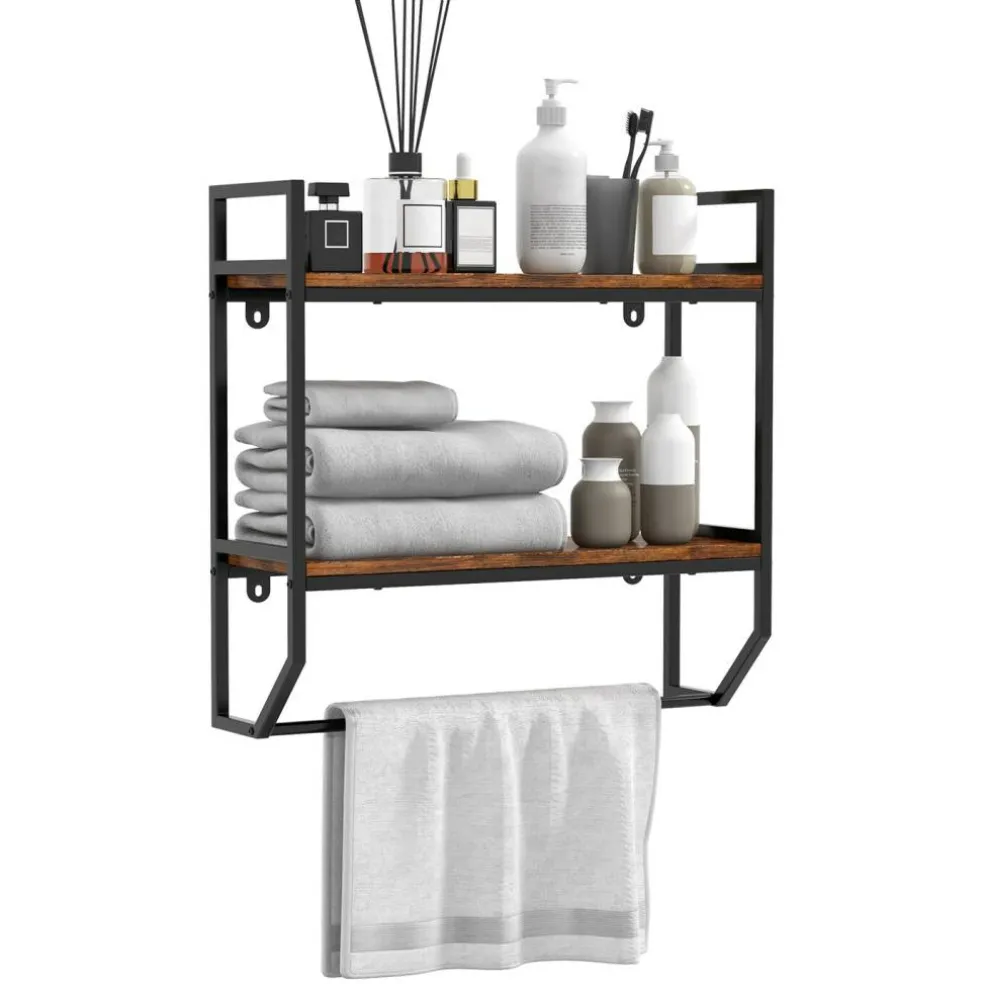 Over The Toilet Shelf Wall Mounted With Metal Frame For Bathroom