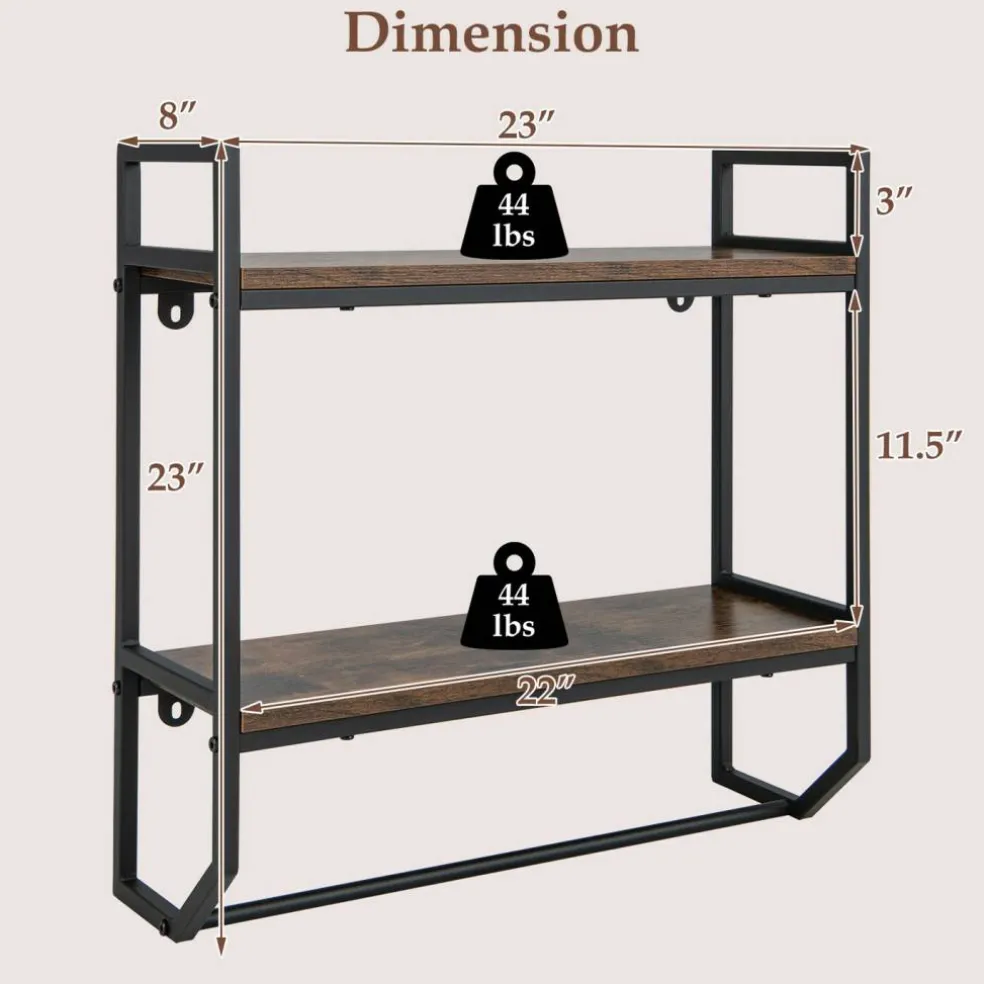 Over The Toilet Shelf Wall Mounted With Metal Frame For Bathroom