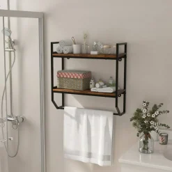 Over The Toilet Shelf Wall Mounted With Metal Frame For Bathroom