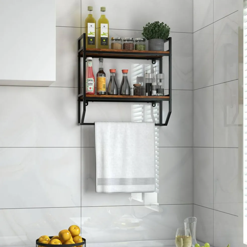 Over The Toilet Shelf Wall Mounted With Metal Frame For Bathroom