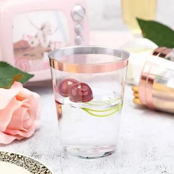 9 oz Clear Rose Gold Rim Plastic Disposable