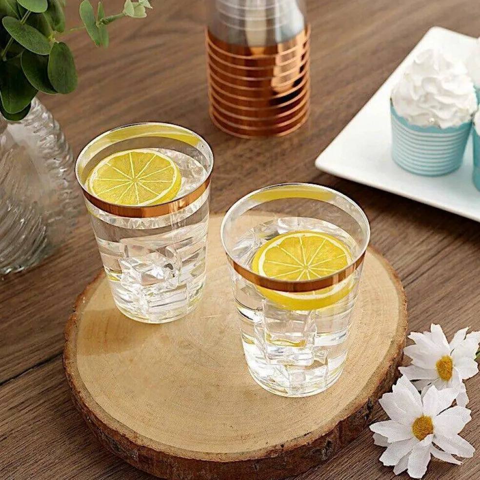 9 oz Clear Rose Gold Rim Plastic Disposable