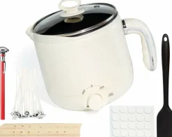 60oz Electric Wax Melter for Candle Making – Includes Thermometer, Wicks, Stickers, Centering Device & Spoon