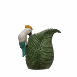 43.95oz. Green Tropical Ceramic Leaf Pitcher with Cockatoo Handle by Ashland®