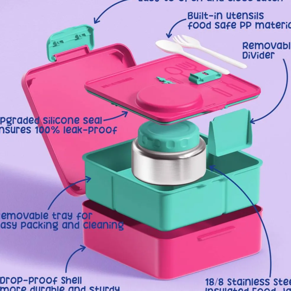 60oz Leakproof Bento Lunch Box for Kids with 8.5oz Thermo Food Jar