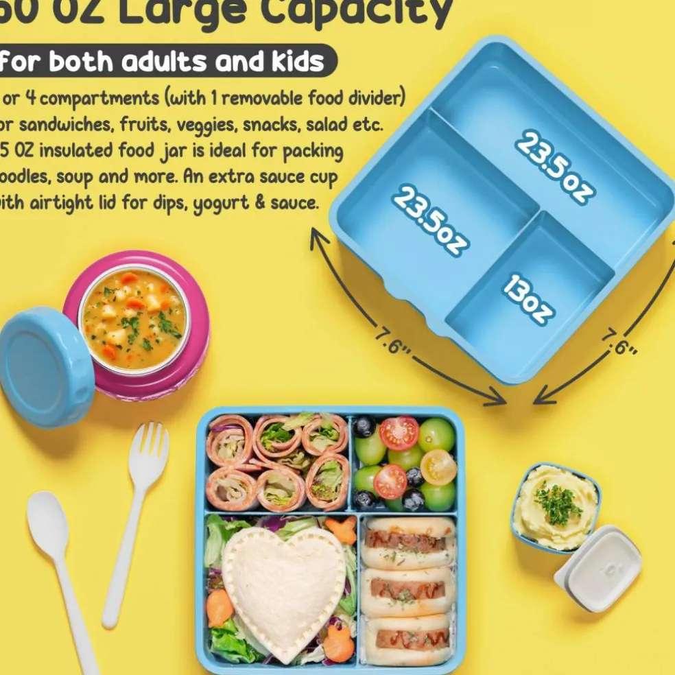 60oz Leakproof Bento Lunch Box for Kids with 8.5oz Thermo Food Jar