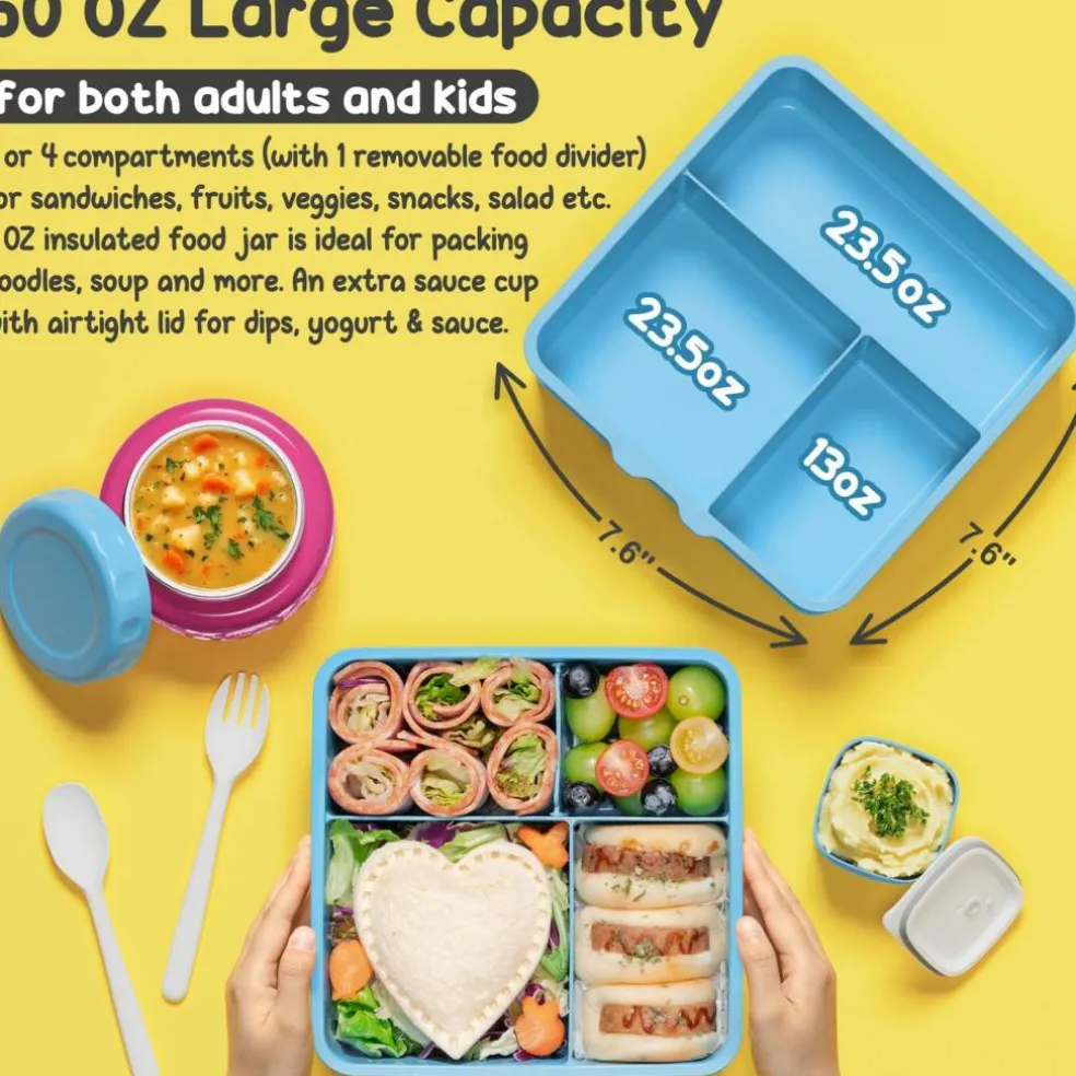 60oz Leakproof Bento Lunch Box for Kids with 8.5oz Thermo Food Jar