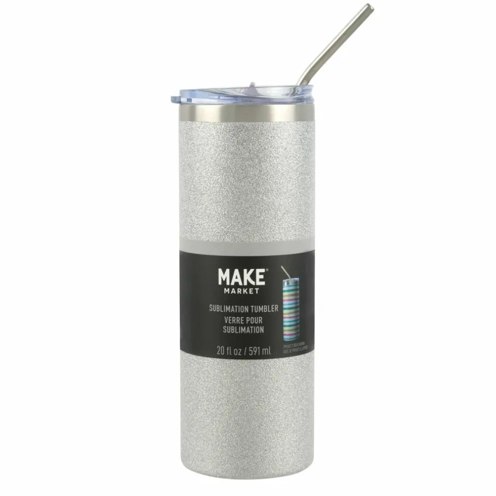 20oz. Silver Glitter Stainless Steel Sublimation Tumbler by Make Market®