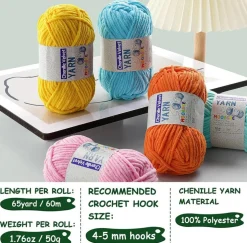 2 Pac Chenille Yarn for Crocheting - Blanket Yarn for Crocheting - Fluffy Yarn for Crochet, Baby Yarn for Crocheting Soft Blankets Weight Per Roll 50g/1.76oz, Length 60m/65yard (Army Green)