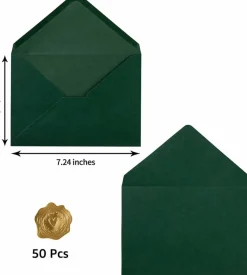 50 Pack A7 Colorful 5x7 Envelopes V Flap Invitation Envelopes for 5x7 Cards, Birthday, Weddings, Graduations, Greeting Cards, Baby Shower 5.24 x 7.24 Inches (Dark Green)