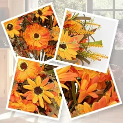 12 Pack Artificial Fall Flowers, 17 Inch Orange Autumn Floral Stems with Forsythia Picks, Sunflower and Daisy Faux Flower Branches for Home Table Vase Decor