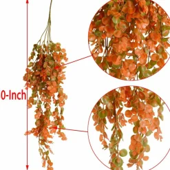 2 Pack Artificial Hanging Fall Plants, 30 Inch Faux Eucalyptus Leaf Greenery Vines with UV Resistant Plastic Foliage, Fake Hanging Plants for Outdoor Porch, Garden, Balcony, Window, Home and Office Decor