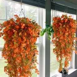 2 Pack Artificial Hanging Fall Plants, 30 Inch Faux Eucalyptus Leaf Greenery Vines with UV Resistant Plastic Foliage, Fake Hanging Plants for Outdoor Porch, Garden, Balcony, Window, Home and Office Decor