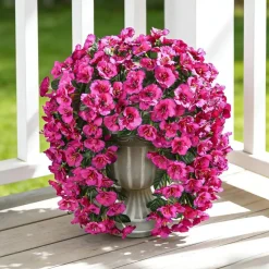 2 Pack Artificial Hanging Hibiscus Flowers Outdoor UV Resistant Faux Silk Trailing Plants Realistic Fuchsia Hanging Vines for Porch Patio Planters Balcony Garden Home Decor
