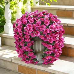 2 Pack Artificial Hanging Hibiscus Flowers Outdoor UV Resistant Faux Silk Trailing Plants Realistic Fuchsia Hanging Vines for Porch Patio Planters Balcony Garden Home Decor