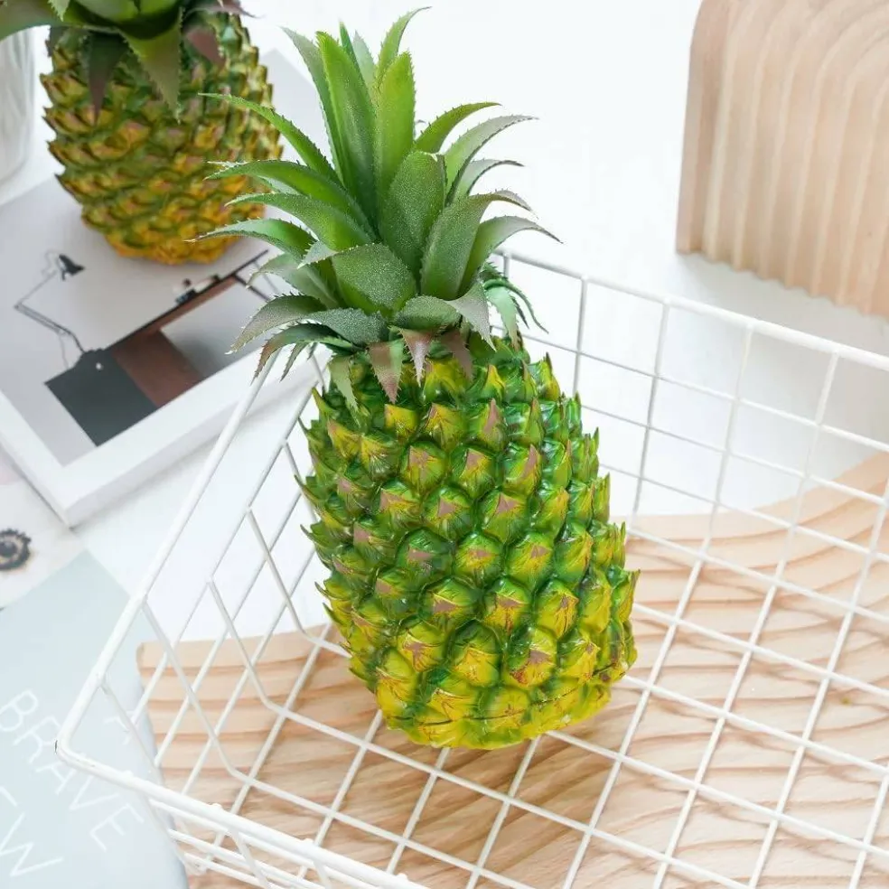 2 Pack Artificial Pineapple Decorative Fake Fruit Realistic PVC Tropical Pineapple Display for Home Kitchen Party Photography Props Wedding Fruit Bowl Decor