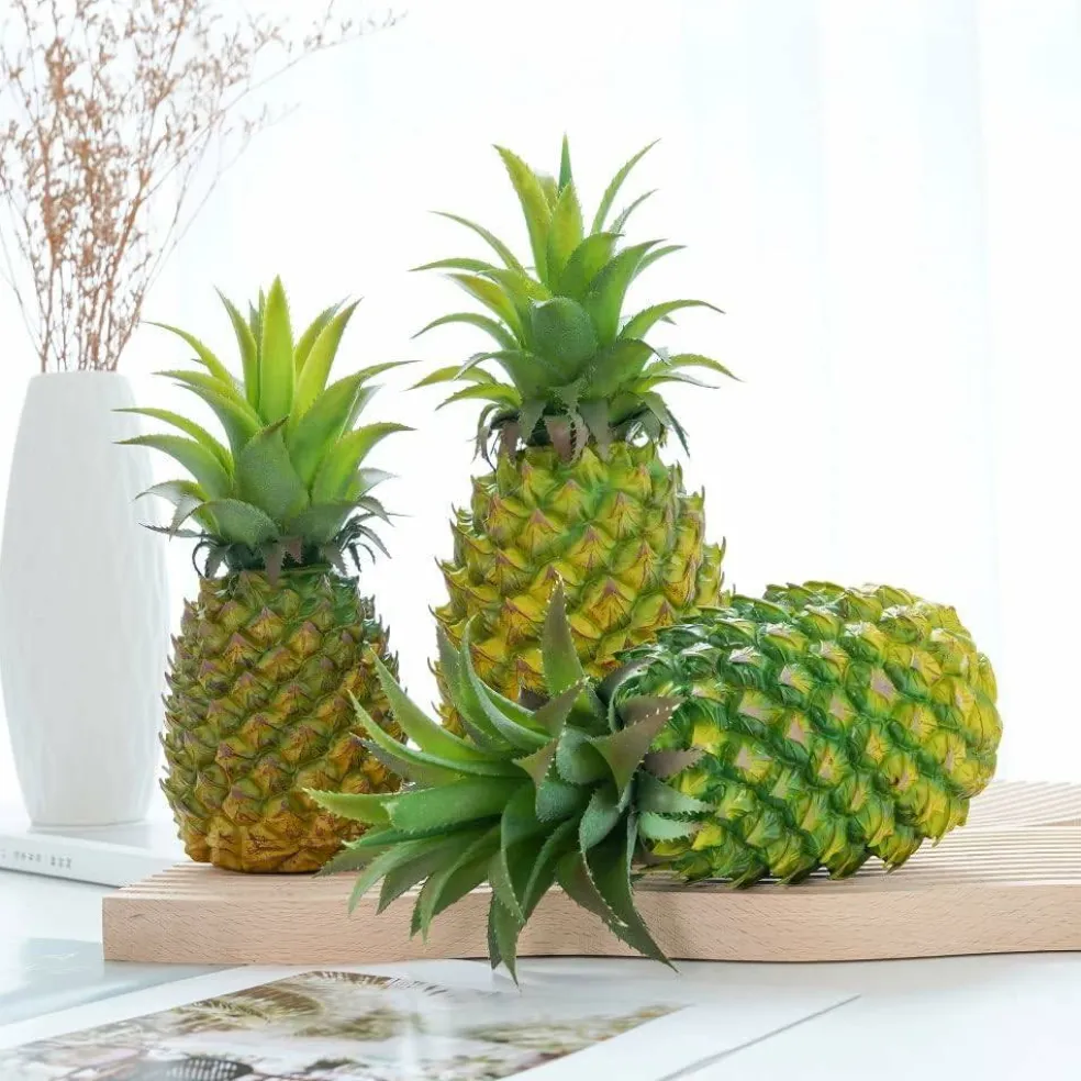 2 Pack Artificial Pineapple Decorative Fake Fruit Realistic PVC Tropical Pineapple Display for Home Kitchen Party Photography Props Wedding Fruit Bowl Decor