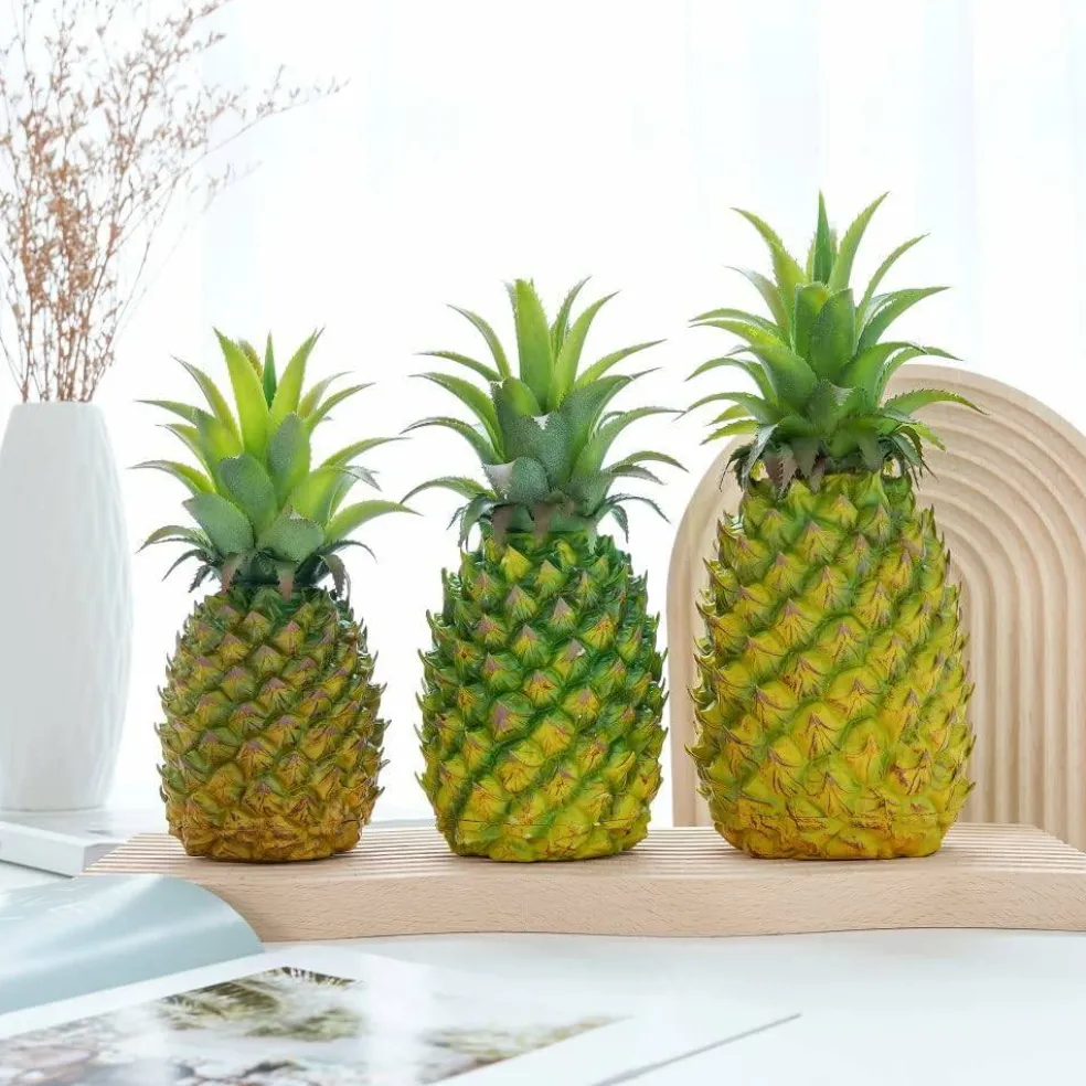 2 Pack Artificial Pineapple Decorative Fake Fruit Realistic PVC Tropical Pineapple Display for Home Kitchen Party Photography Props Wedding Fruit Bowl Decor