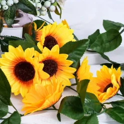 3-Pack Artificial Sunflower Garland – Silk Sunflower Vine with Green Leaves, Perfect for Wedding, Table, Home, and Party Decor