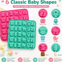 2 Pack Baby Shower Silicone Chocolate Molds, Food Grade BPA Free Candy Mold with Baby Onesie, Feet, Pacifier, Cradle, Bear & Bottle Shapes for Chocolate, Gummy, Fondant, Cake Decorating, Soap, Resin