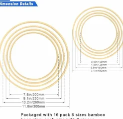 16 Pack Bamboo Floral Hoops Multi Size Wooden Wreath Rings For DIY Crafts Wedding Decor
