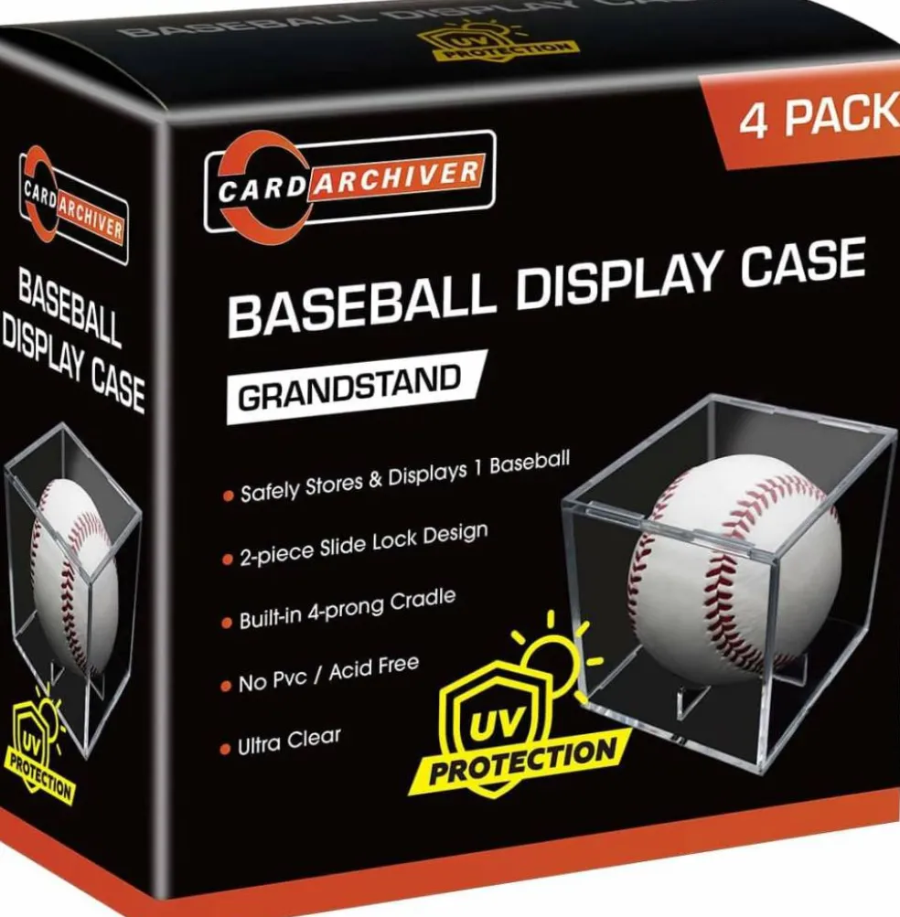 4 Pack Baseball Display Cases - UV Protected Acrylic Square Baseball Holder, Official Size Baseball Display Boxes, Clear Display Cube Baseball Memorabilia Showcase Autographed Ball Protector